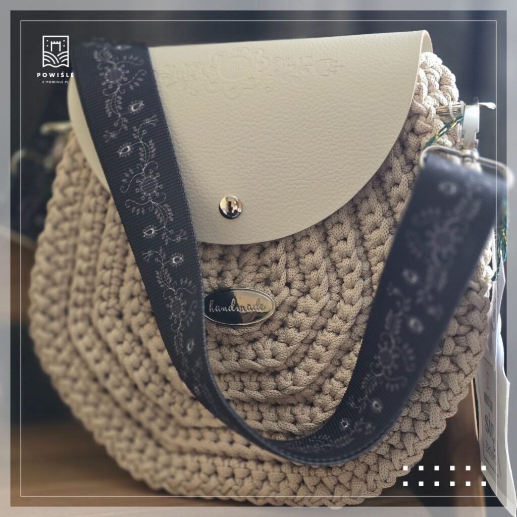 torebka Oreo ze sznurka beżowa taśma ze wzorem z Powiśla handmade