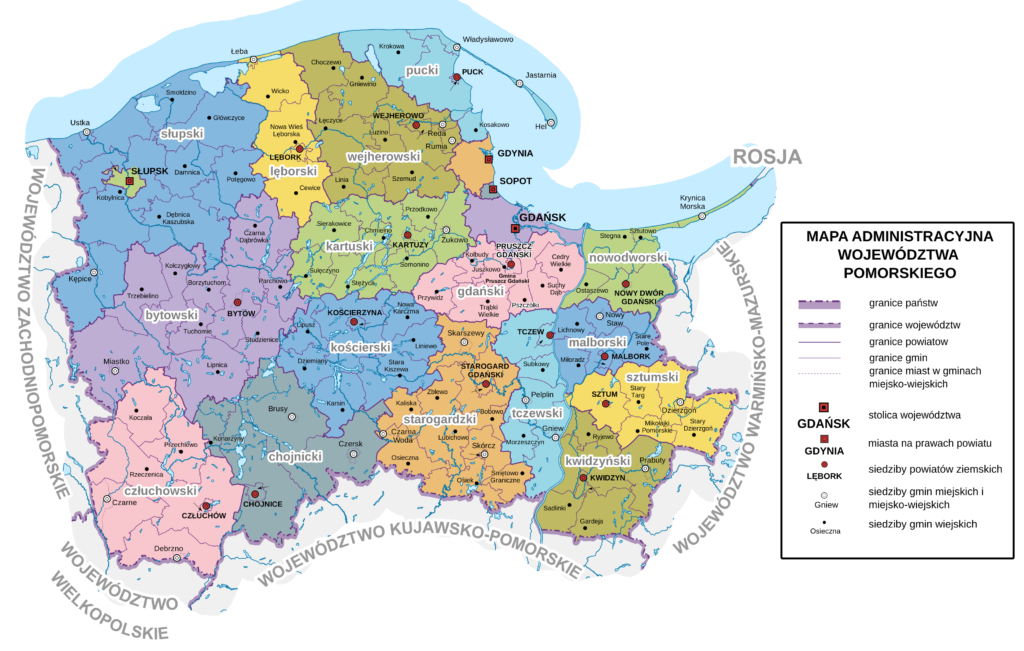 Mapa administracyjna województwa pomorskiego 