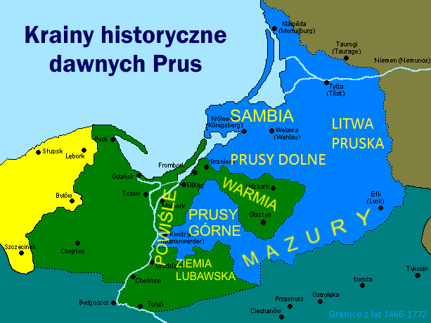 Mapa 6. Krainy historyczne dawnych Prus