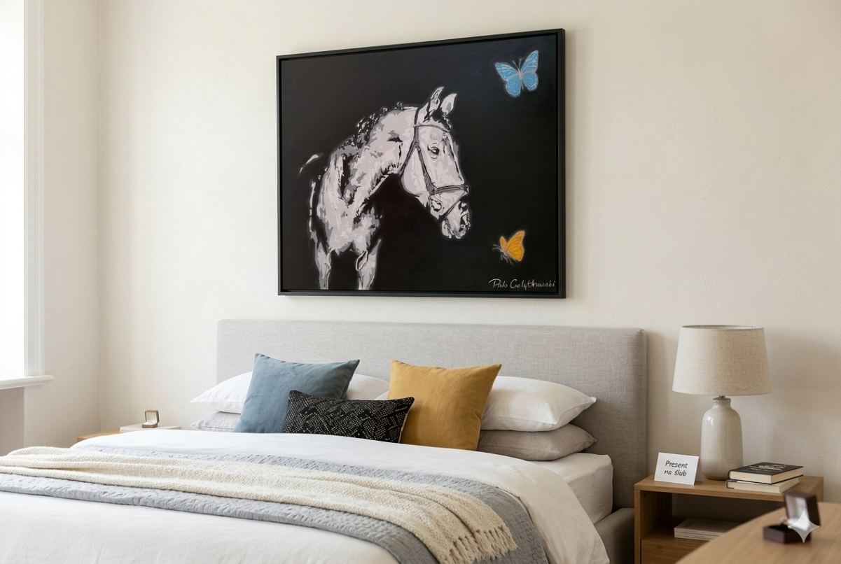 koń i motyle ręcznie malowane obrazy na prezent
